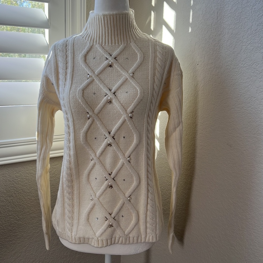 Donna Karan Faux Pearl Embellished Sweater - Picture 2 of 8